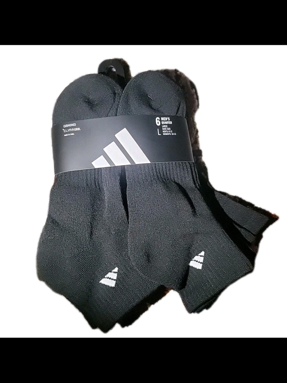adidas Men's Socks Black Size 8-12  Cushioned Clima Cool Socks 6 pairs Large